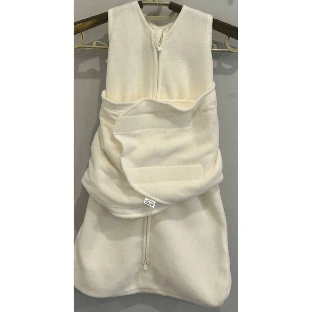 Halo Sleepsack Swaddle Fleece Gray Cream 3-6 Months Adjustable Wearable Blanket